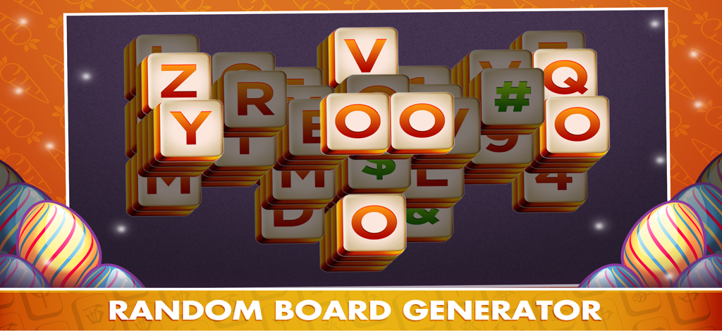 A mahjong board with large tiles on an Easter themed background