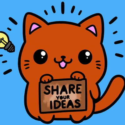 a cute cat saying share your ideas