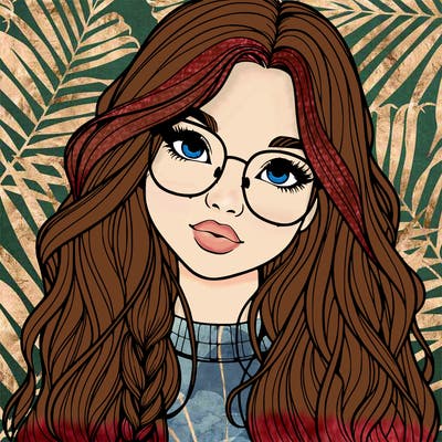 girl with long hair and freckles and glasses realistic