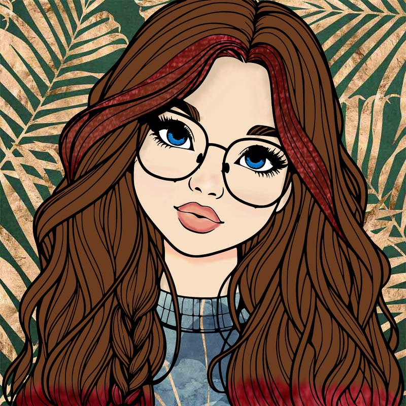 girl with long hair and freckles and glasses realistic