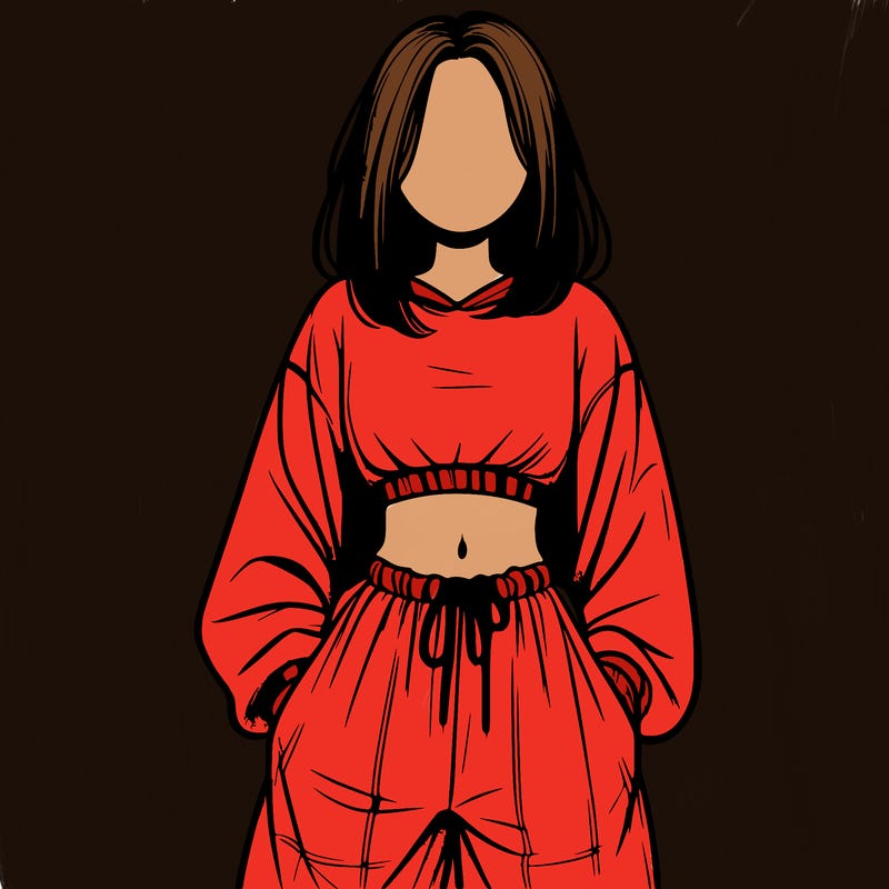 realistic girl faceless with baggy pants and a crop top