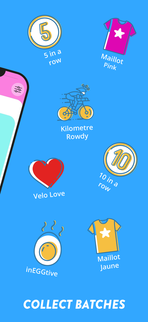 A collection of colorful gamified achievement badges for cycling commuters in the bike to work mobile app