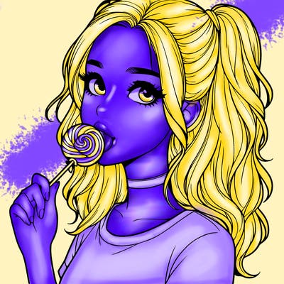 cute realistic teenage girl with lollipop in her mouth