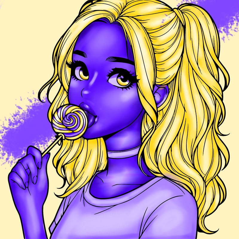 cute realistic teenage girl with lollipop in her mouth