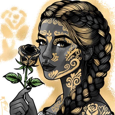 realistic woman with braids holding a single rose
