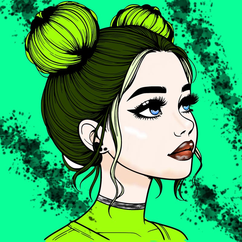 realistic girl with buns on the top of her head