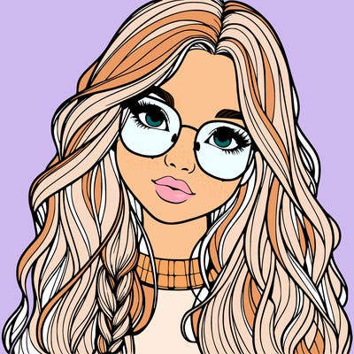 girl with long hair and freckles and glasses realistic
