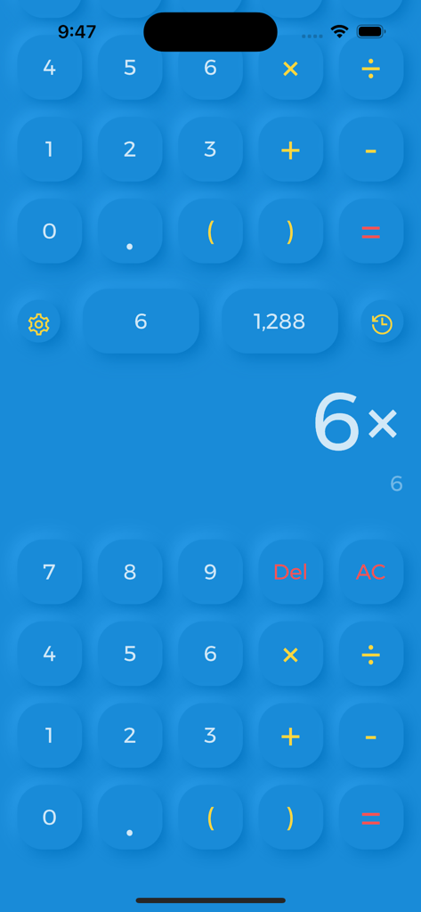 Dual screen calculator interface with a custom blue theme showing two calculators on one screen for multitasking