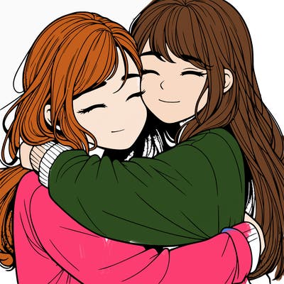 realistic two girls hugging