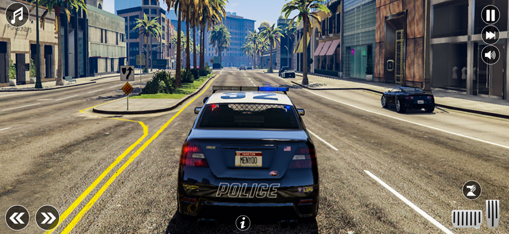 Police Simulator: Car Chase 3D - Police car patrolling city streets in a 3D driving simulator