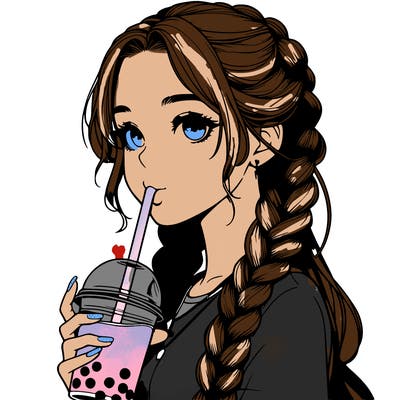 realistic girl with braided hair drinking boba