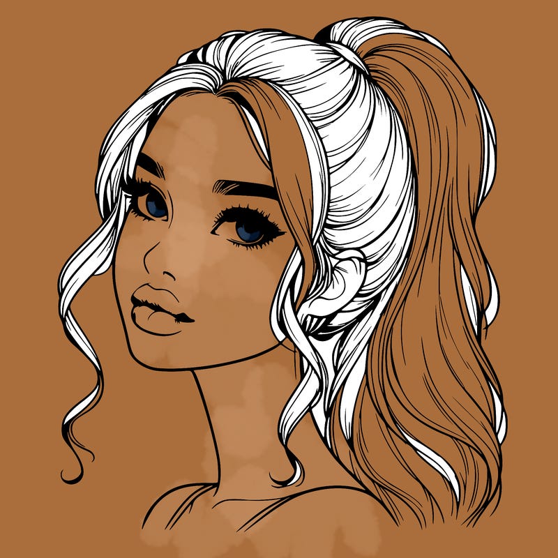realistic girl with a ponytail on her hair and lips