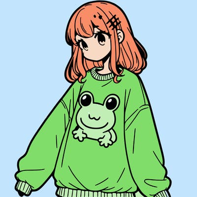 girl wearing frogging sweatshirt