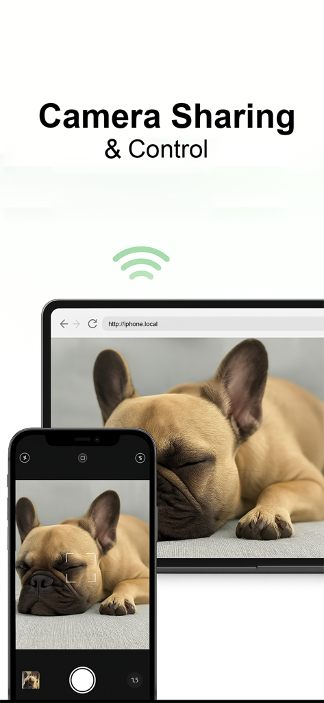 AirPlay Cast - L'application AirPlay Cast montre le partage de caméra en direct d'un iPhone vers un navigateur d'ordinateur portable