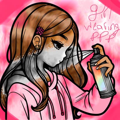 a realistic girl spray painting