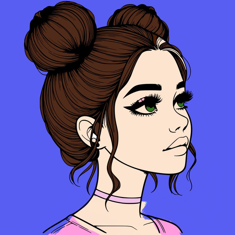 realistic girl with buns on the top of her head