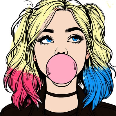 realististic girl blowing bubble -gum