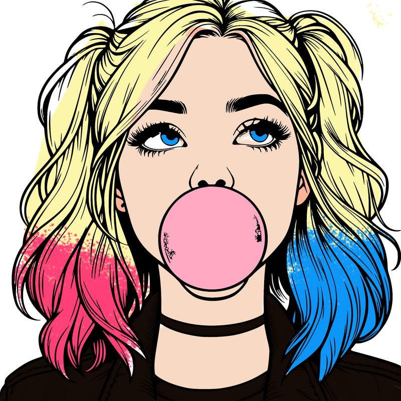 realististic girl blowing bubble -gum
