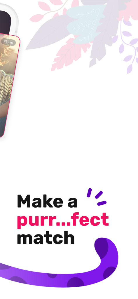 Siren dating app promo screen with the text Make a purrfect match