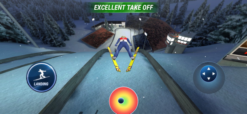 Winter Sports Mania - Gameplay screenshot of a ski jumping event in Winter Sports Mania with an athlete in mid-air