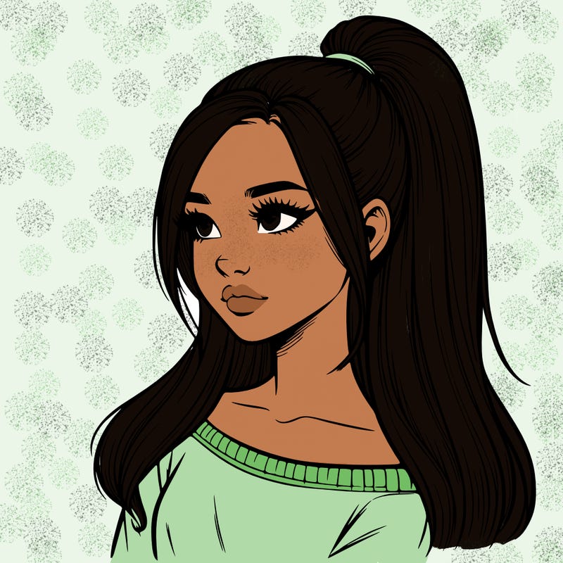 realistic girl with a high ponytail