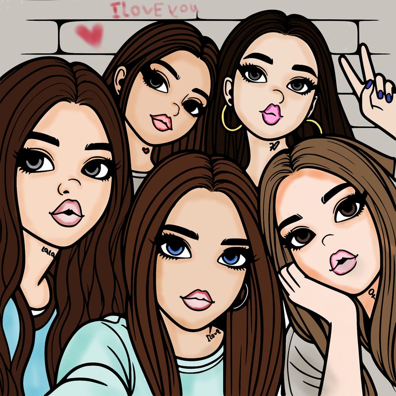 group of teen girls friends y2k up close in a selfie