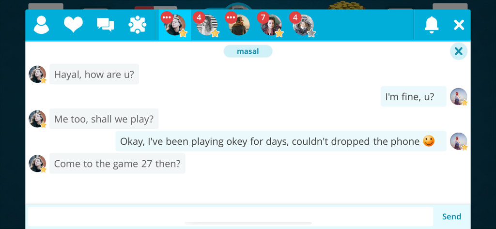 Okey Online chat screen showing two users planning a game