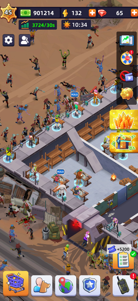 Idle Survivor Fortress Tycoon - Gameplay screenshot showing survivors managing an underground fortress during a zombie apocalypse
