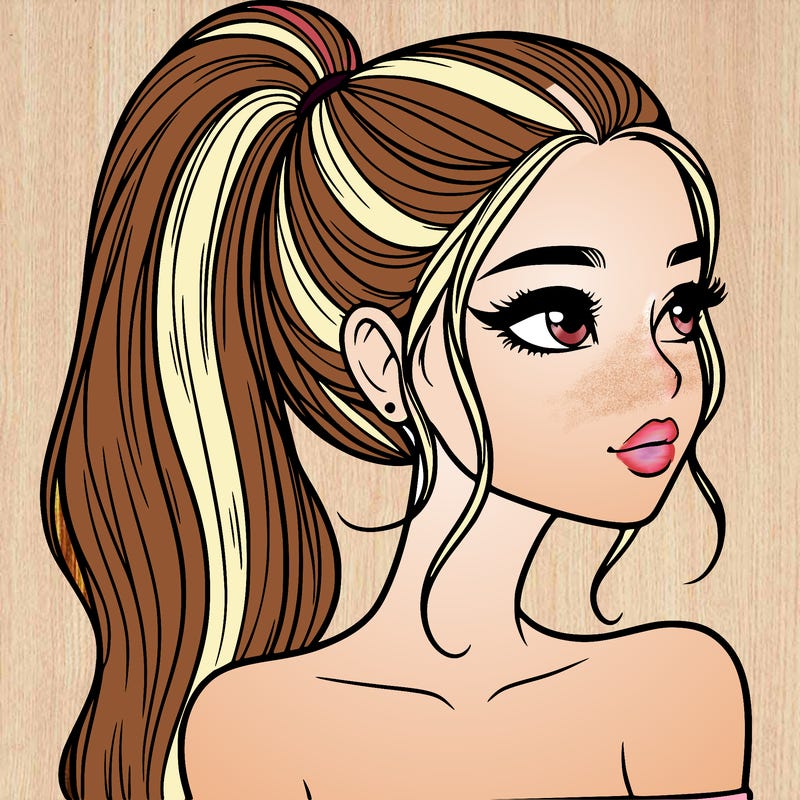 a beautiful and realistic girl with a high pony tail