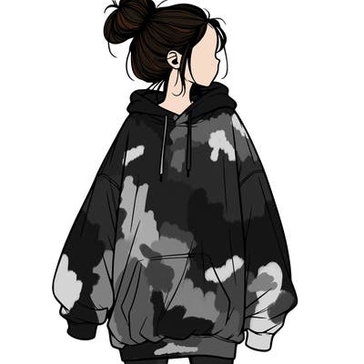 realistic girl with a oversized sweatshirt on and a bun
