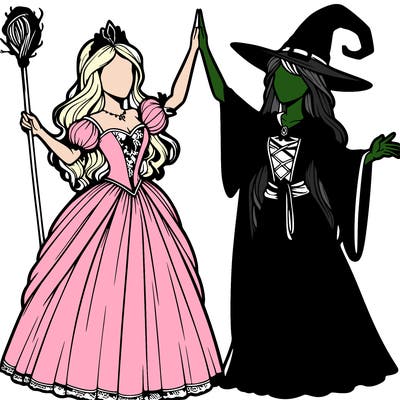 detailed realistic split of a princess and a witch