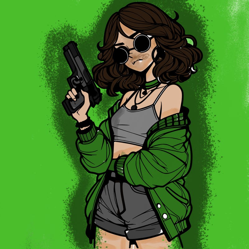 stylish teenage girl with gun