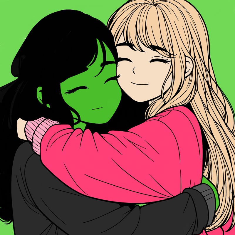realistic two girls hugging