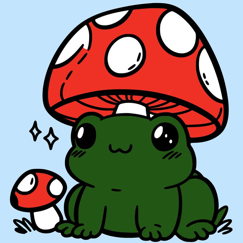 a cute frog with a mushroom hat