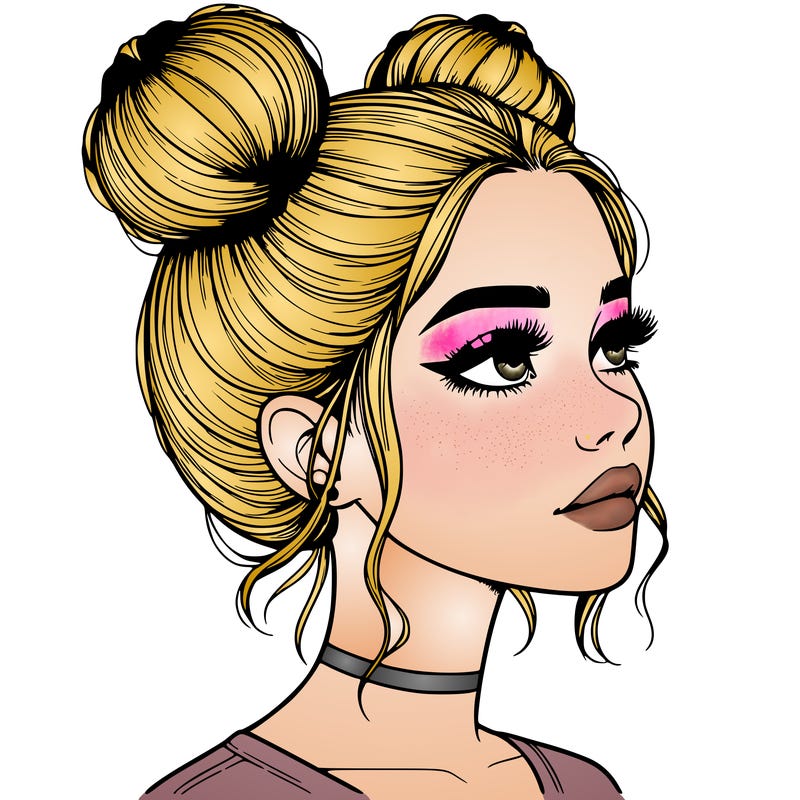 realistic girl with buns on the top of her head