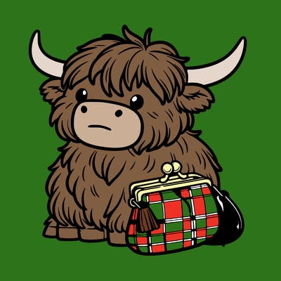 highland cow in a purse