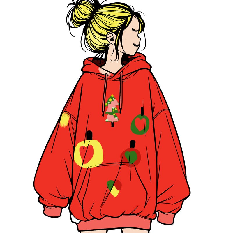 realistic girl with a oversized sweatshirt on and a bun