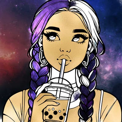 realistic girl with braided hair drinking boba
