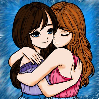 realistic girls hugging