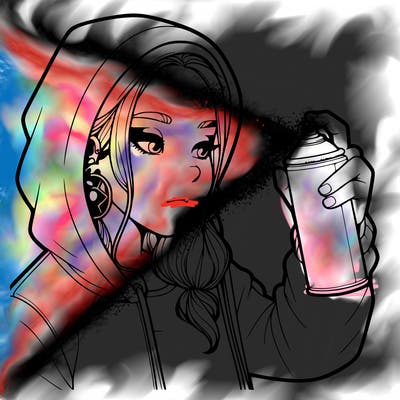 a realistic girl, spray painting