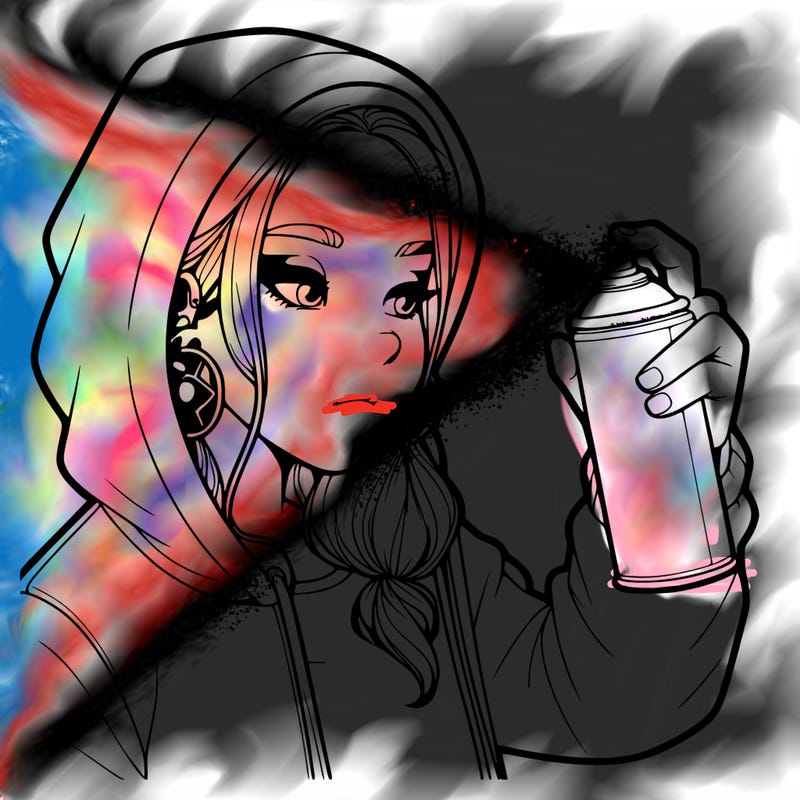 a realistic girl, spray painting