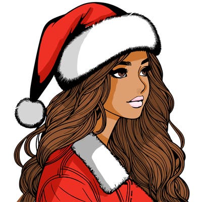 realistic girl in santa hat