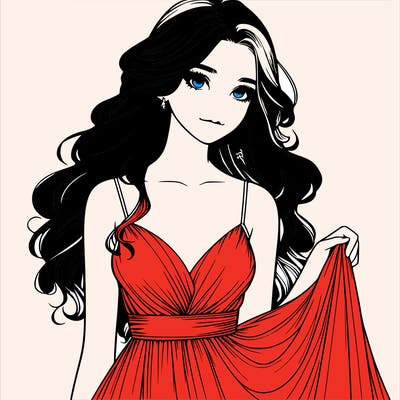 realistic girl in flowy silky prom dress