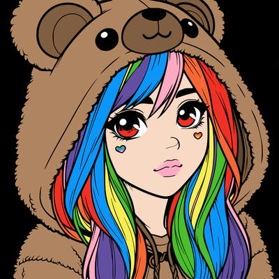 realistic girl in a bear hoodie