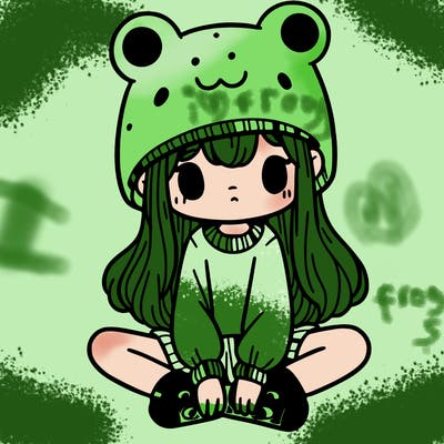 a girl wearing a frog hat and some frog socks