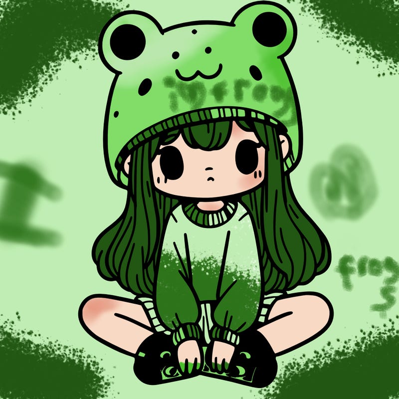 a girl wearing a frog hat and some frog socks