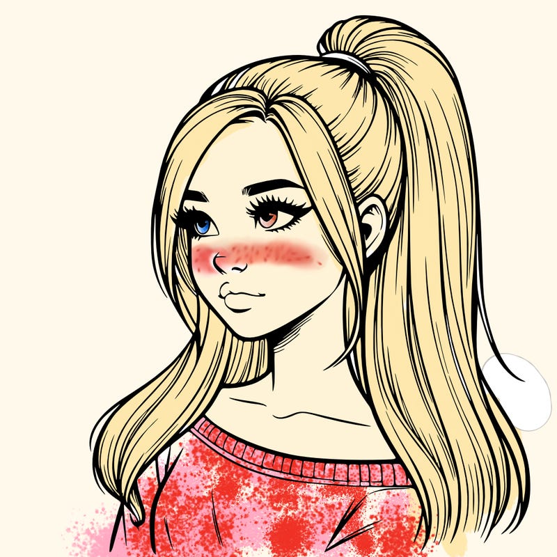 realistic girl with a high ponytail