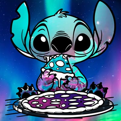stich eating pizza