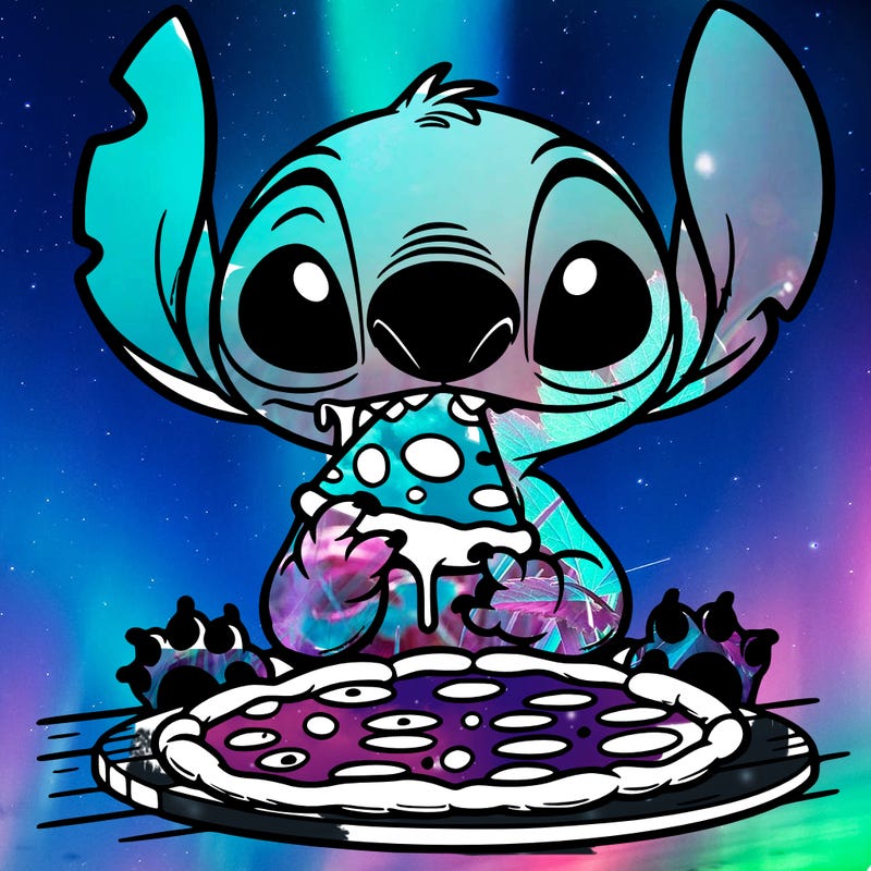 stich eating pizza