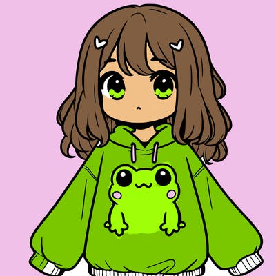 girl wearing frogging sweatshirt